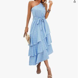 Prettygarden Blue One-Shoulder Floral Dress